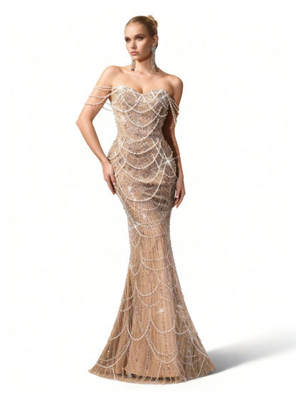 Stalluxe | Perlenverziertes Kleid mit Einer Schulter in Bodenlänge