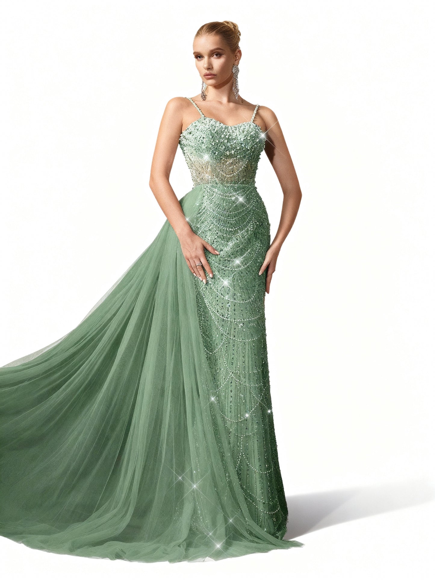 Stalluxe | Perlenbesetztes Kleid mit Spaghettiträgern im Meerjungfrauenstil Mintgrün