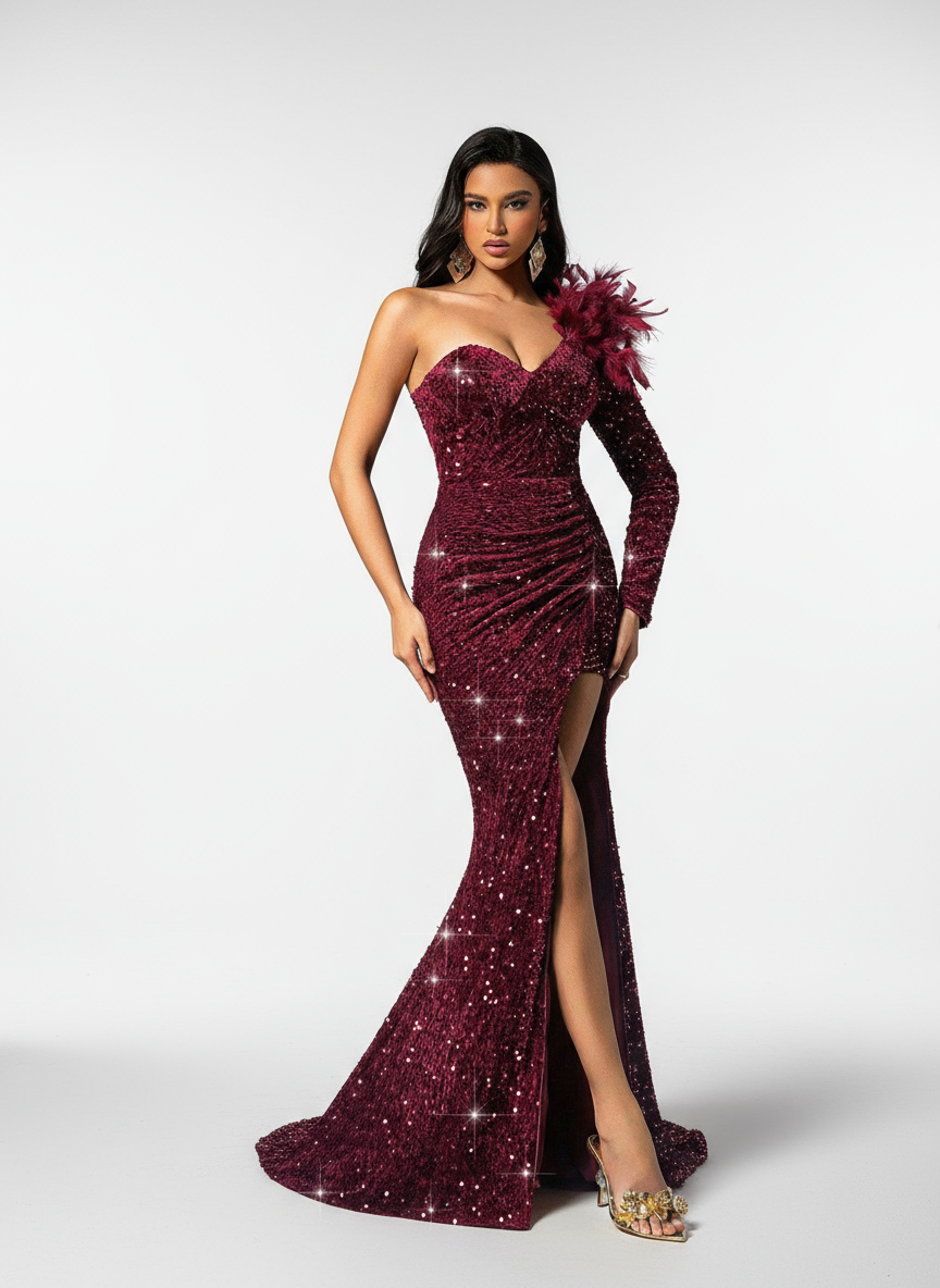 Stalluxe | Modekönigin-Kleid mit Pailletten und Federn