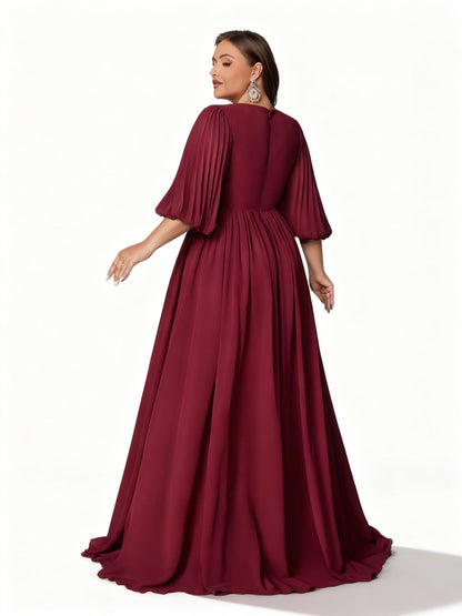 Stalluxe | Elegantes Pailletten-Abendkleid in Übergröße mit Bischofsärmeln