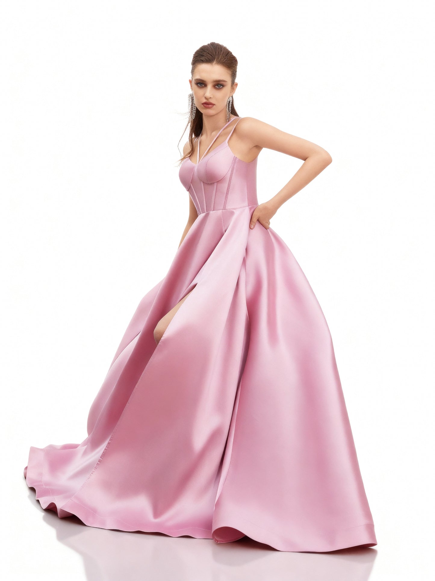 Stalluxe | Rosafarbenes Neckholderkleid mit Schlitz