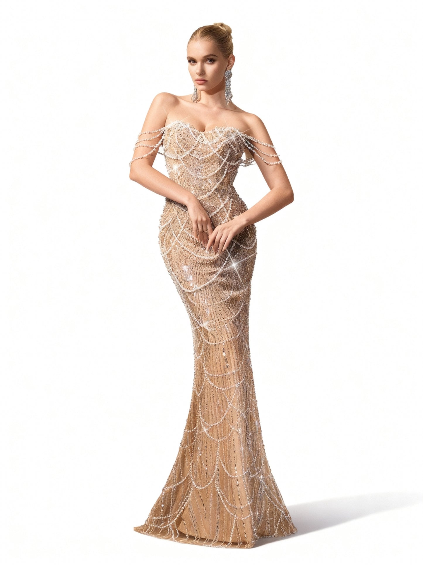 Stalluxe | Perlenverziertes Kleid mit Einer Schulter in Bodenlänge