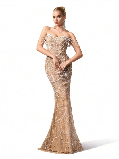 Stalluxe | Perlenverziertes Kleid mit Einer Schulter in Bodenlänge