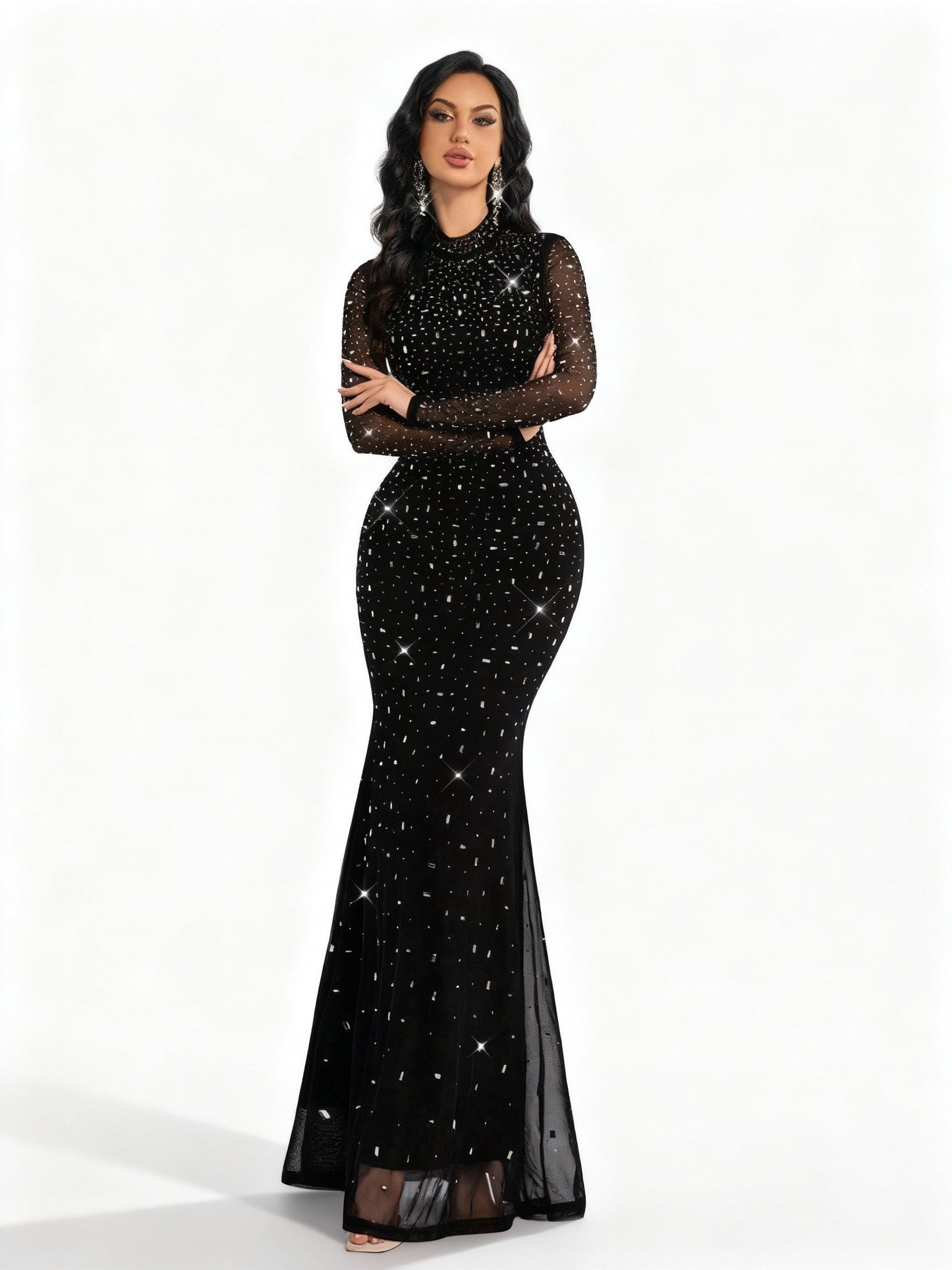 Stalluxe | Strasskleid mit Stehkragen und Fischschwanz Schwarz