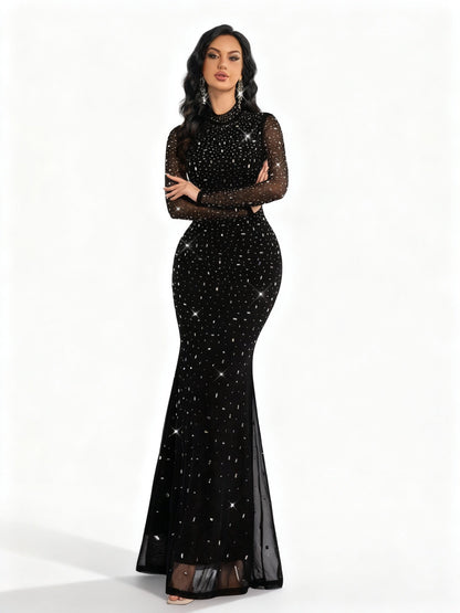 Stalluxe | Strasskleid mit Stehkragen und Fischschwanz Schwarz