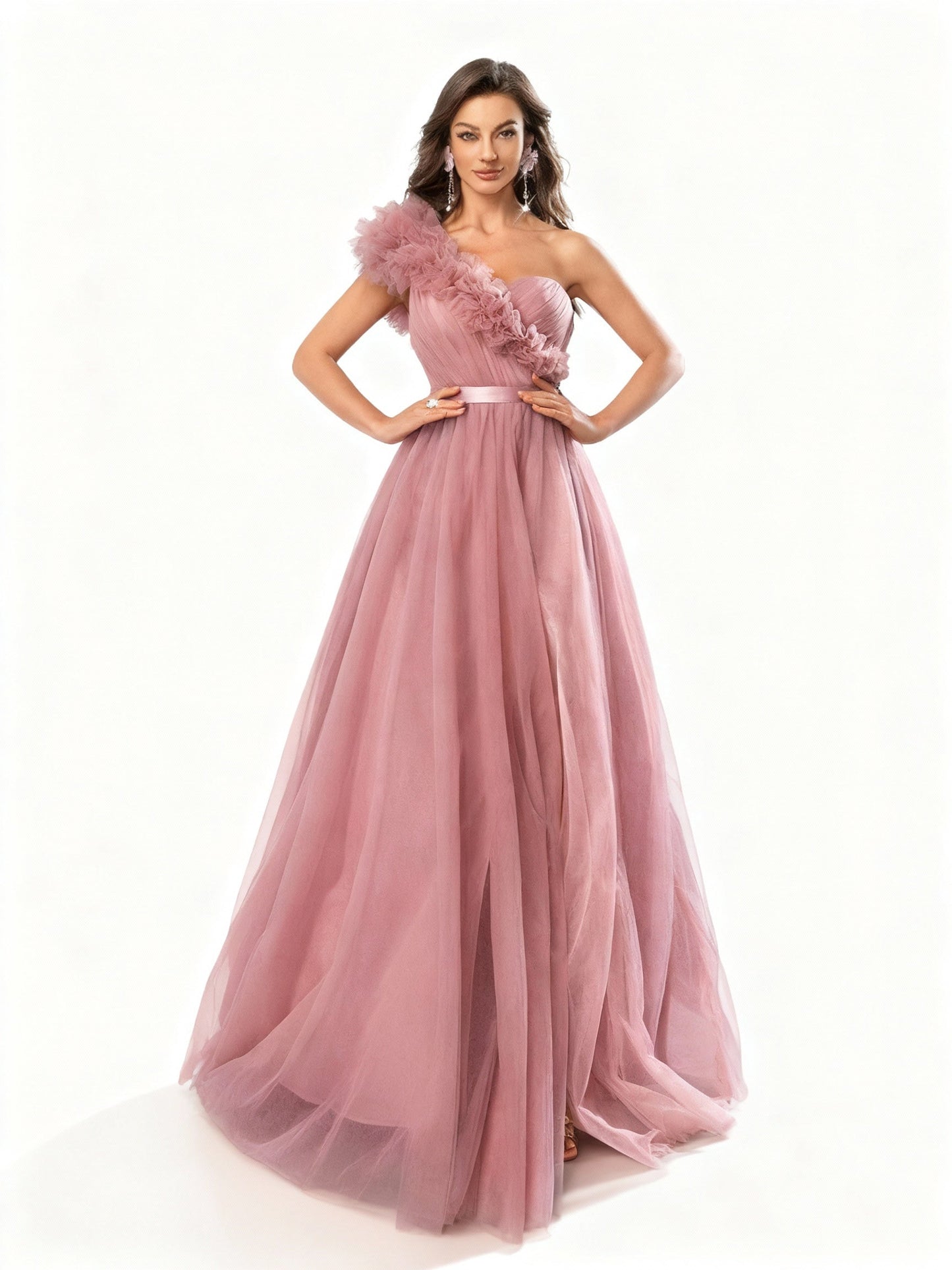 Stalluxe | Rosa Meshkleid mit Einer Schulter und Schlitz XL