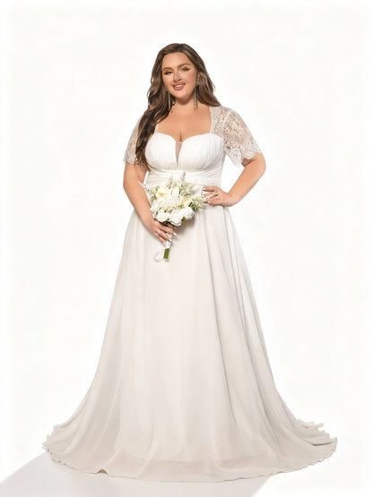 Stalluxe | Anmutiges Chiffon Brautkleid mit Spitze und Diamant Taille in Übergröße