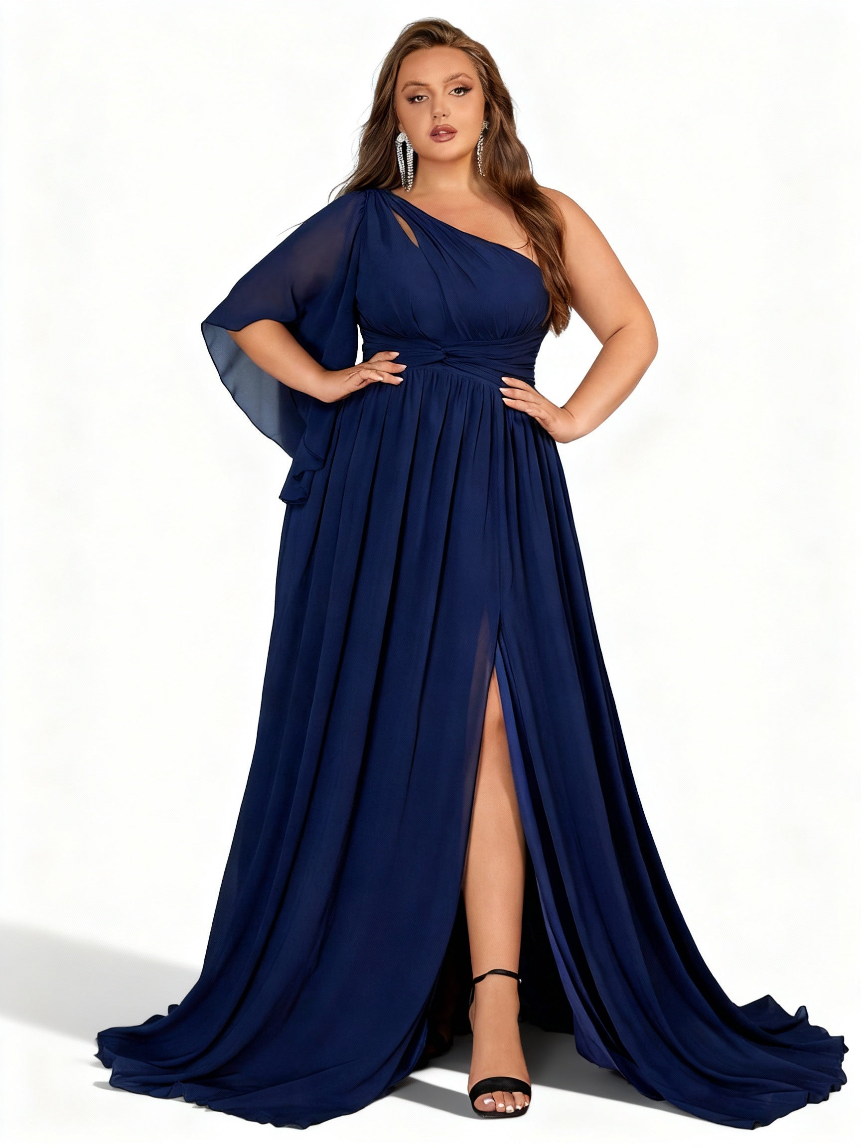 Stalluxe | Brautjungfernkleid in Großen Größen mit Einer Schulter Marineblau