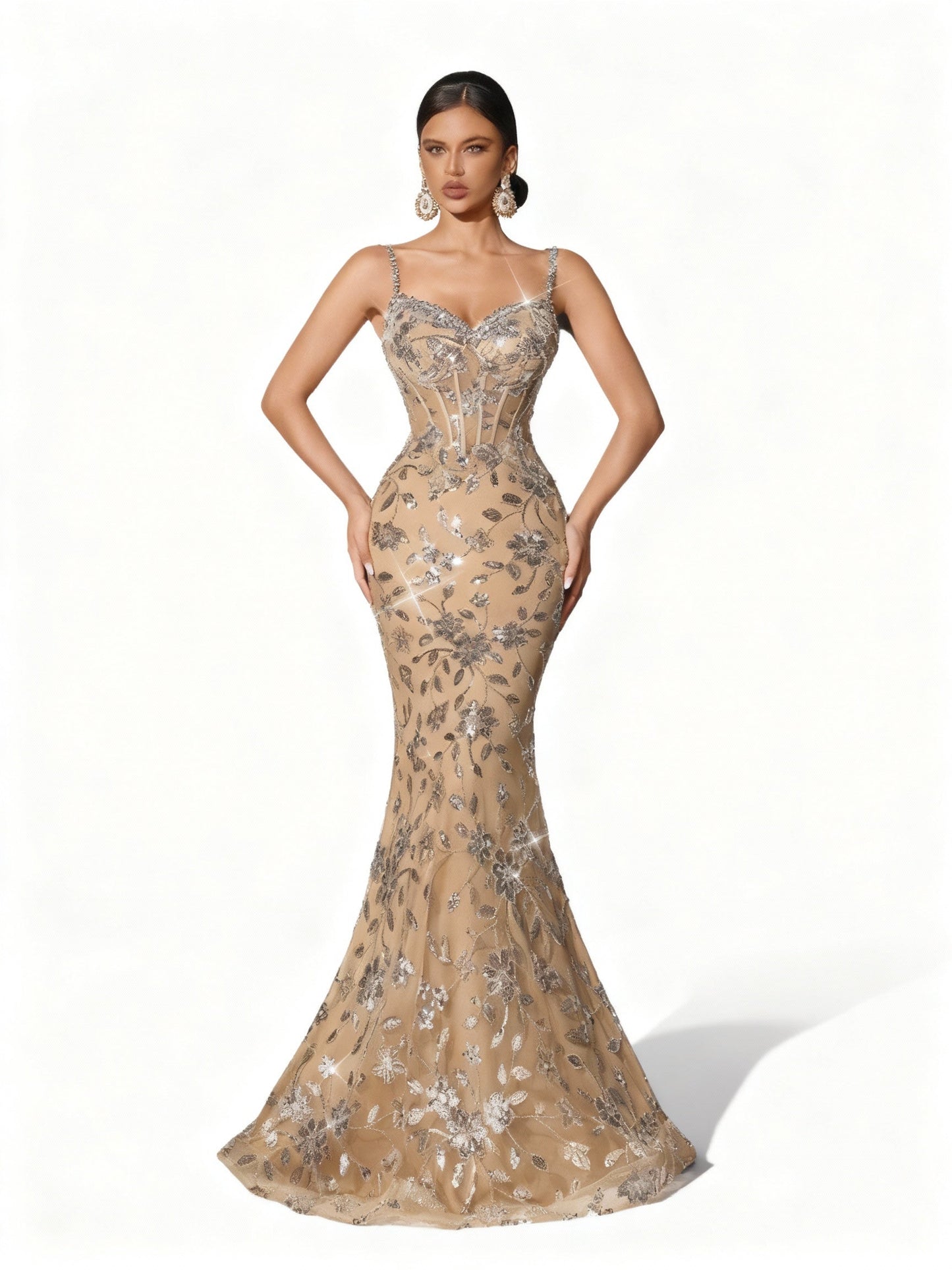 Stalluxe | Paillettenkleid mit Blumenmuster und Rückenfrei L