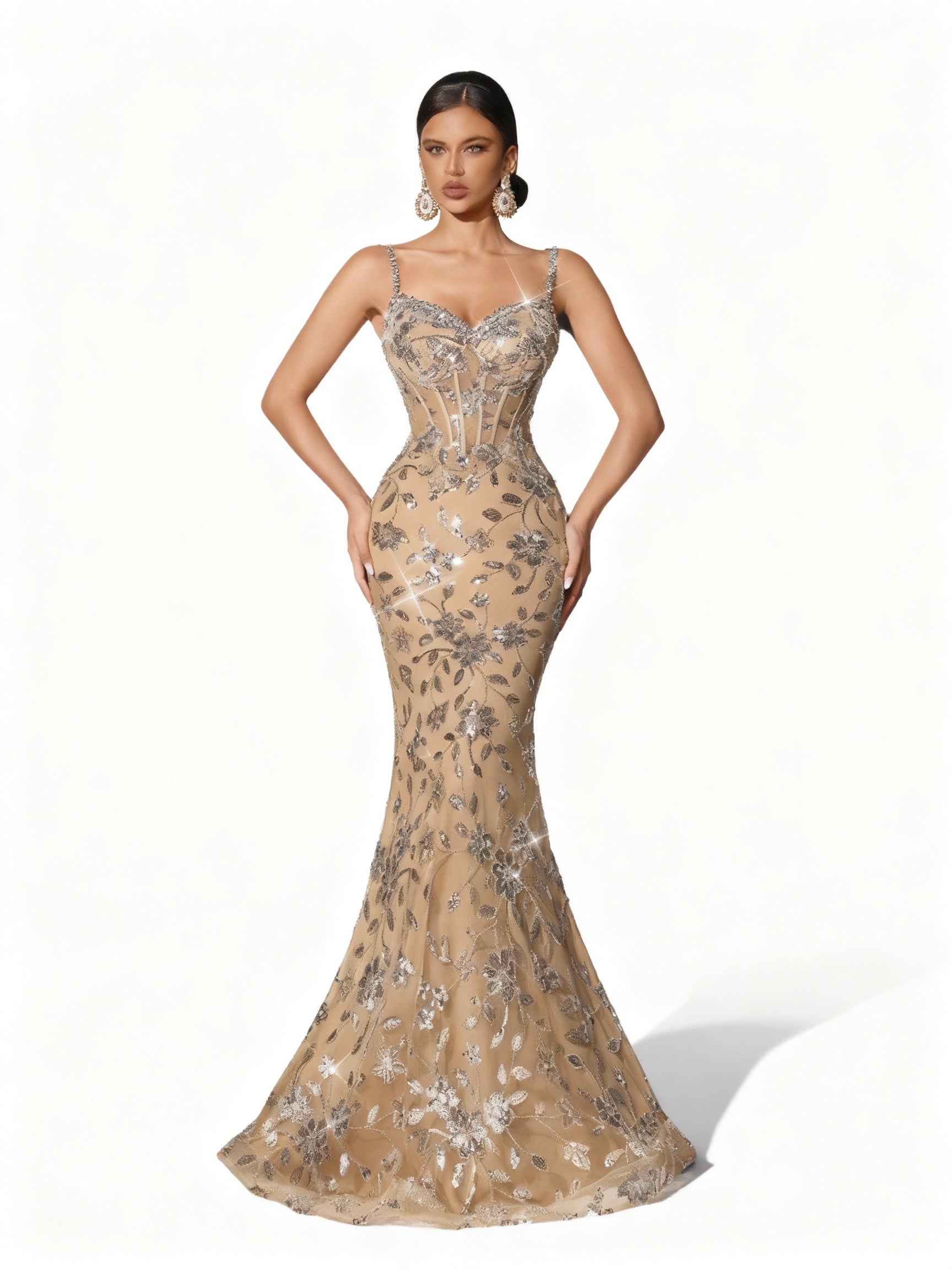 Stalluxe | Paillettenkleid mit Blumenmuster und Rückenfrei L