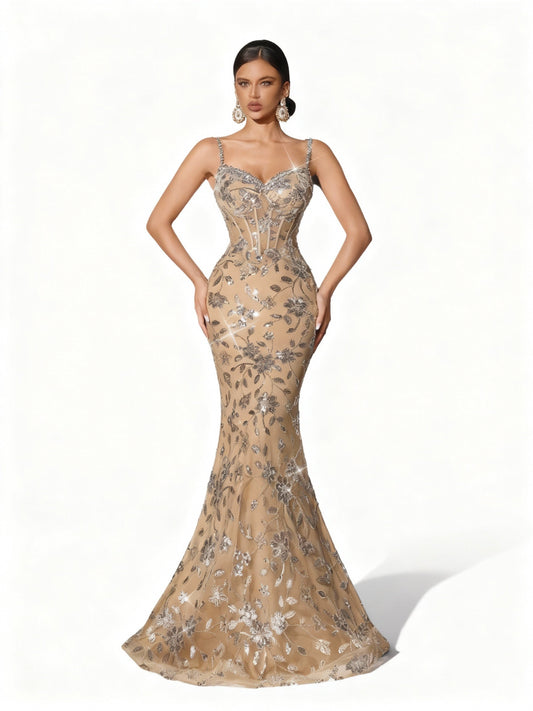 Stalluxe | Paillettenkleid mit Blumenmuster und Rückenfrei L