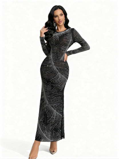 Stalluxe | Schwarzes Strasskleid mit Rundhals und Meerjungfrauenschnitt