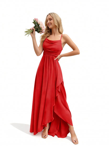 Stalluxe | Brautjungfernkleid mit Wasserfallausschnitt Leuchtendes Rot