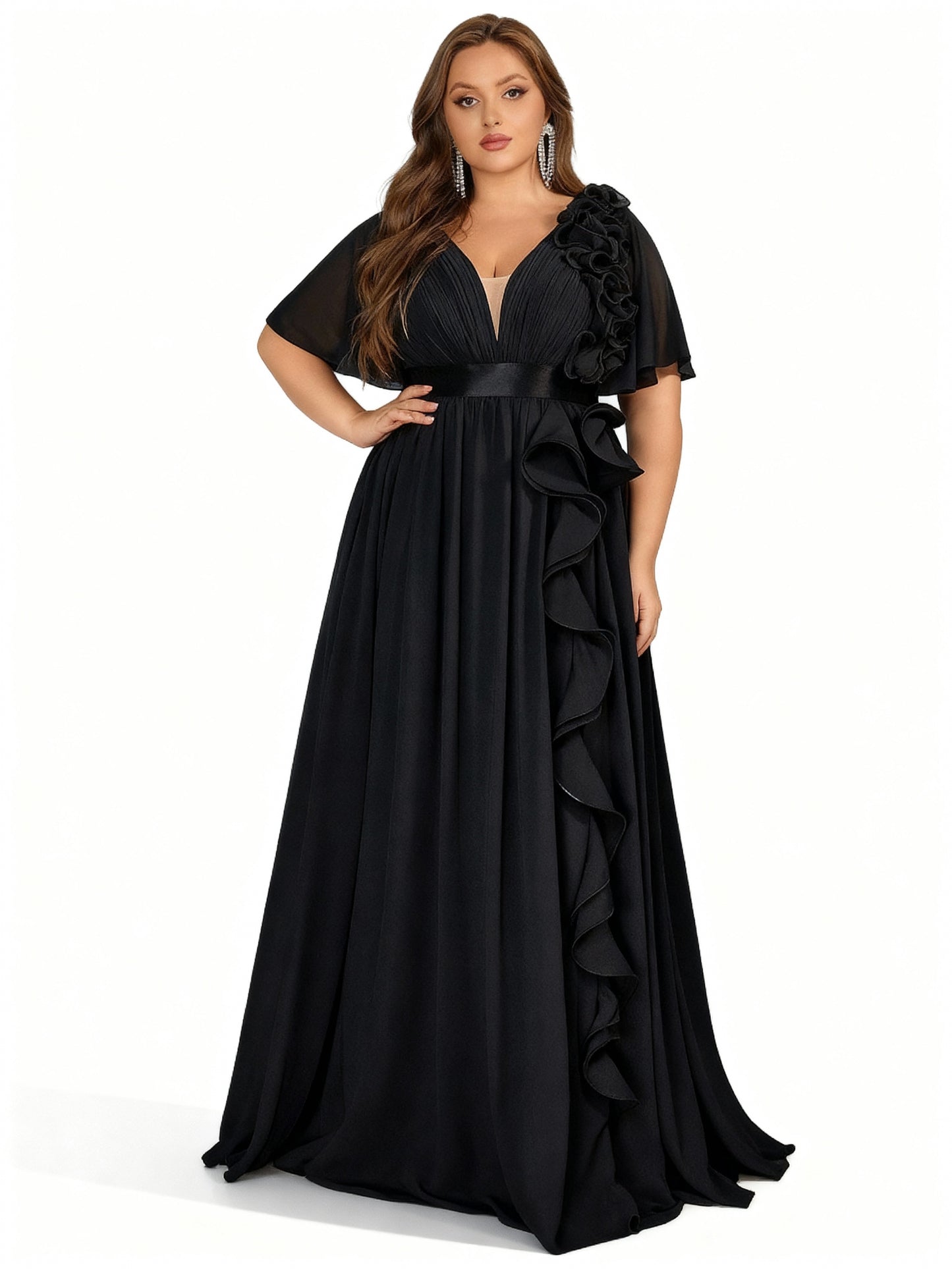 Stalluxe | Formelles Rüschkleid mit V-Ausschnitt in Großen Größen