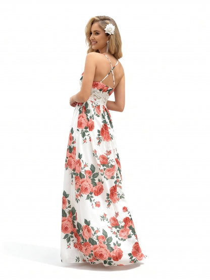 Stalluxe | Blumenmuster-Spitzenkleid mit Halterneck