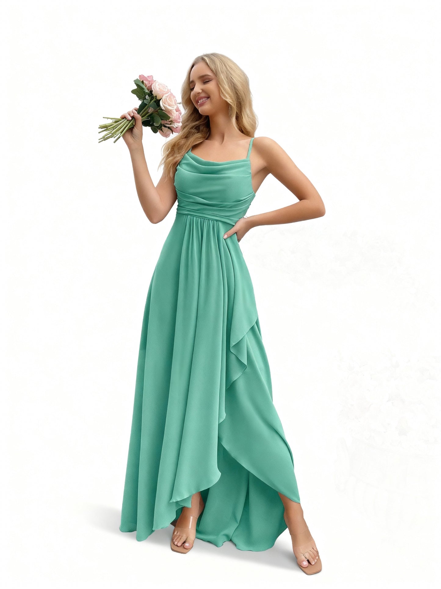 Stalluxe | Brautjungfernkleid mit Wasserfallausschnitt Mintgrün