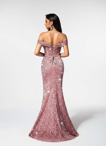 Stalluxe | Romantisches rosa One-Shoulder-Paillettenkleid mit Schlitz