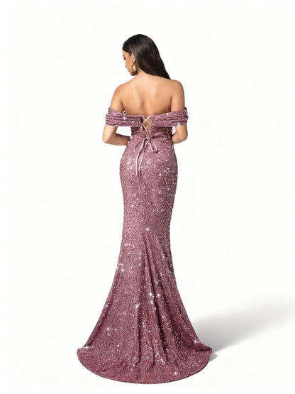 Stalluxe | Herzförmiges Rosafarbenes One-Shoulder Pailletten Kleid mit Hohem Schlitz