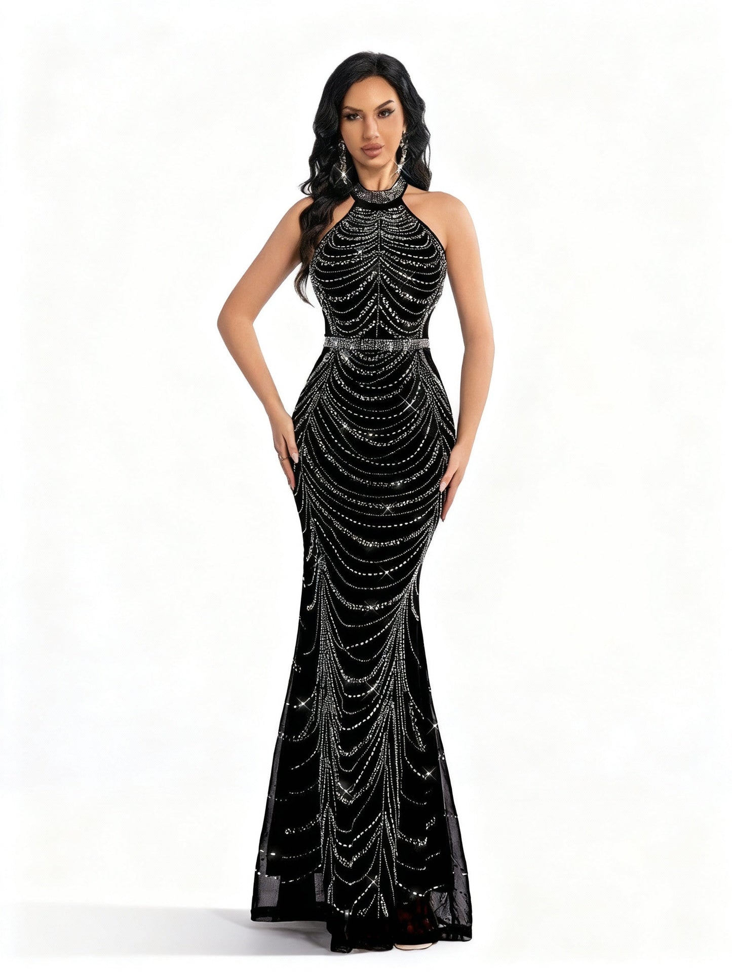 Stalluxe | Elegantes schwarzes ärmelloses Paillettenkleid