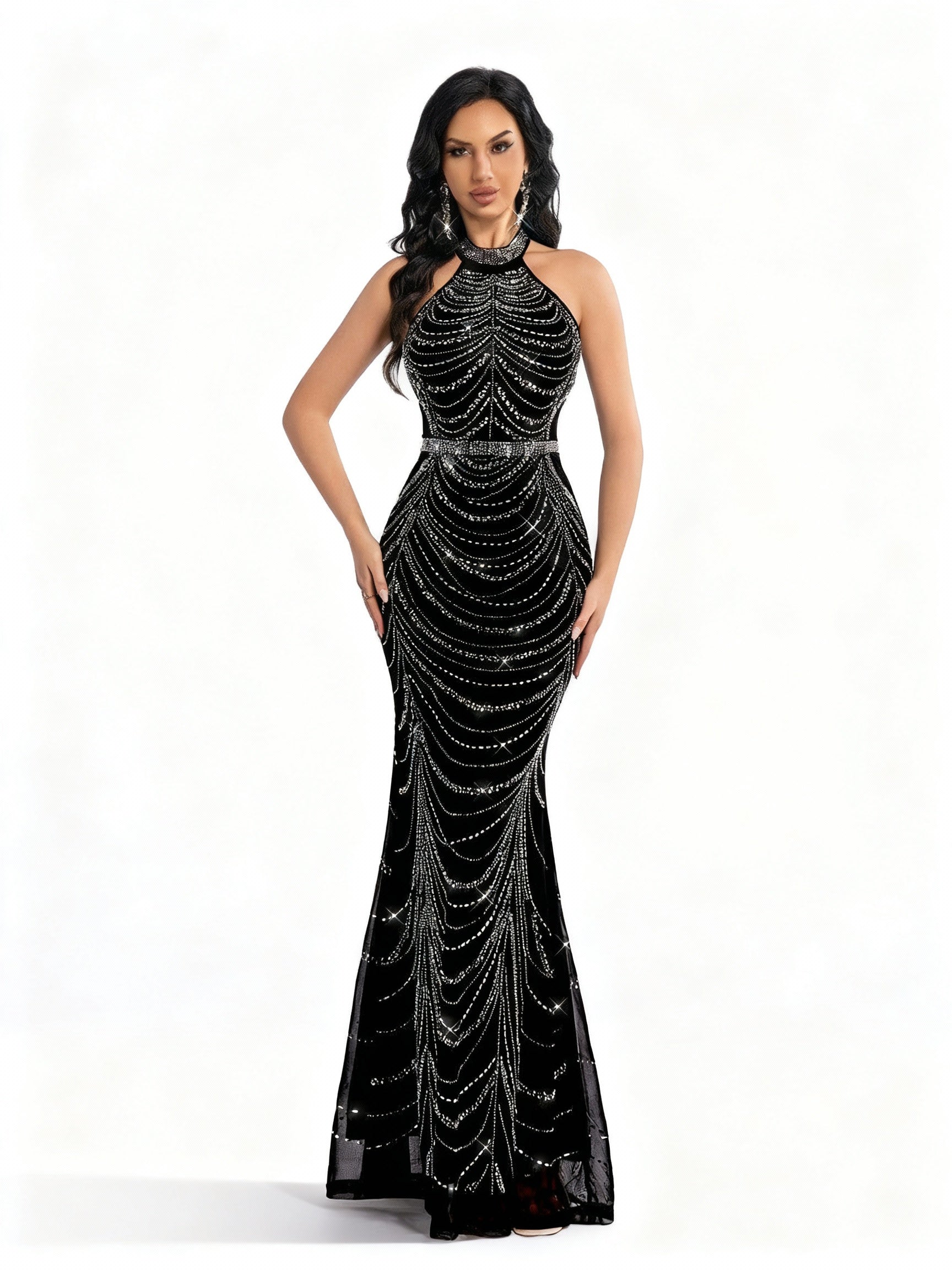 Stalluxe | Elegantes schwarzes ärmelloses Paillettenkleid