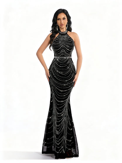 Stalluxe | Elegantes schwarzes ärmelloses Paillettenkleid