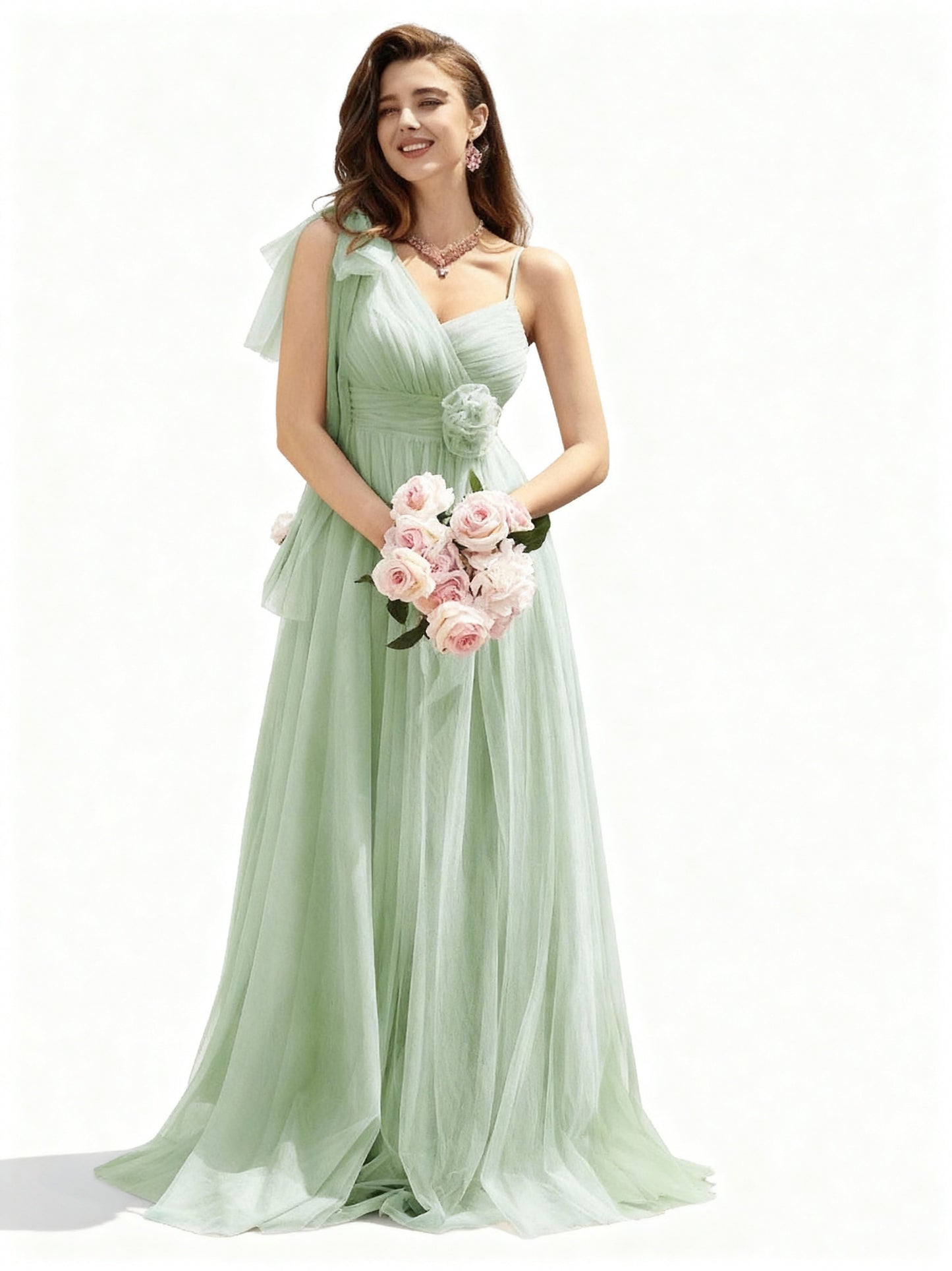 Stalluxe | Asymmetrisches Netzkleid mit Blumenverzierung Mintgrün