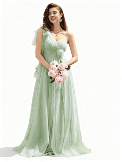 Stalluxe | Asymmetrisches Netzkleid mit Blumenverzierung Mintgrün