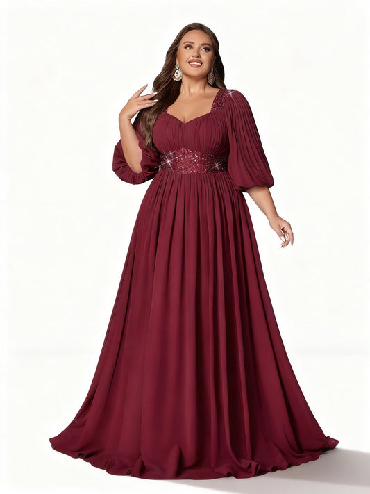 Stalluxe | Elegantes Pailletten-Abendkleid in Übergröße mit Bischofsärmeln