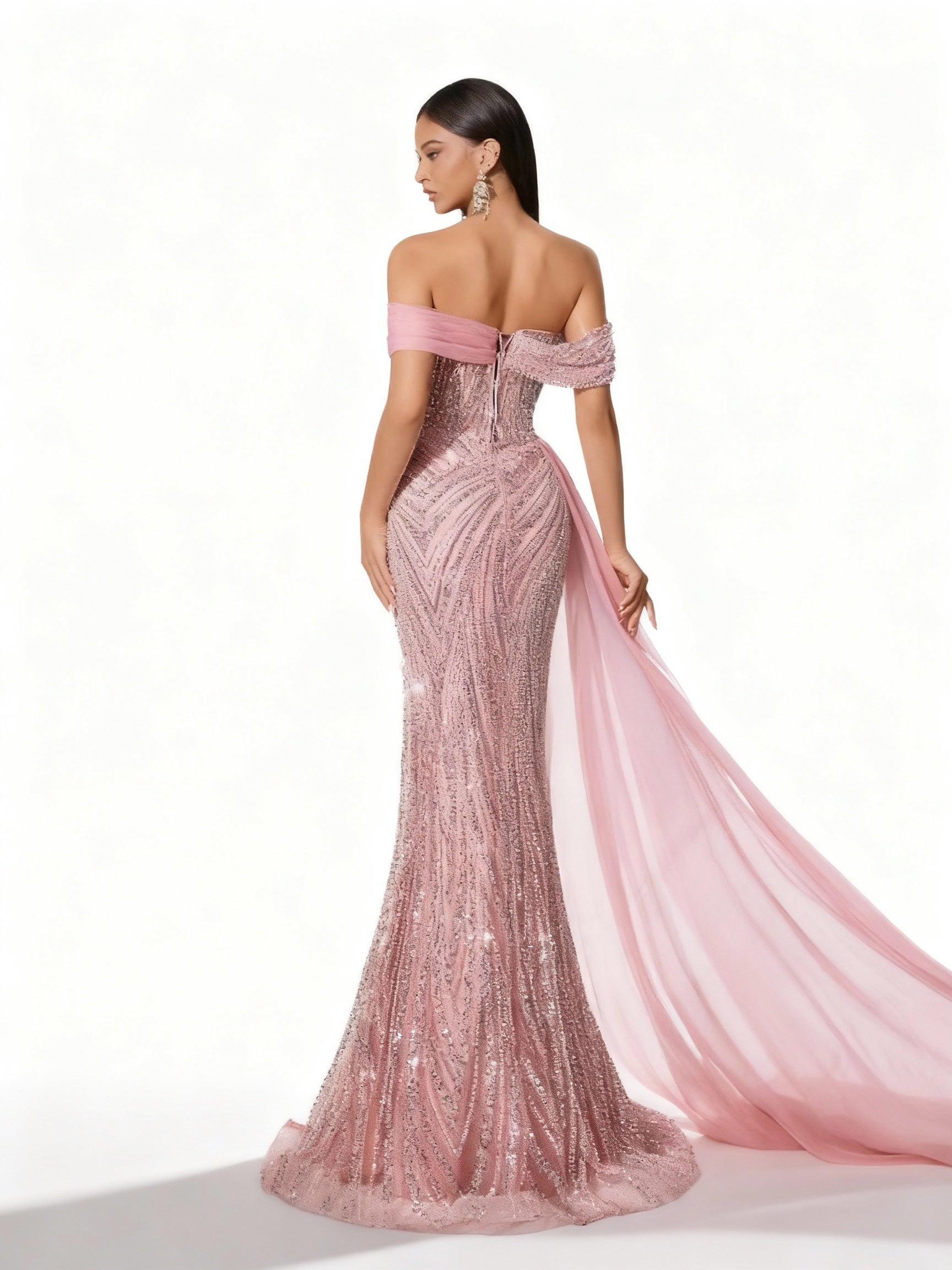 Stalluxe | Rosa Paillettenkleid ohne Träger mit Hohem Schlitz