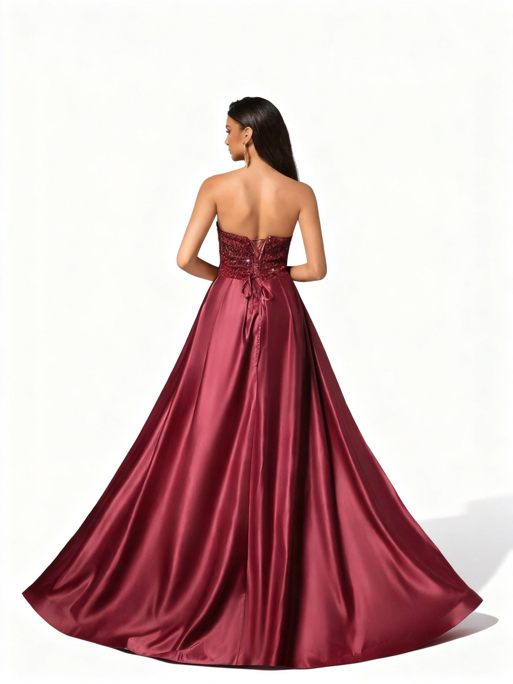 Stalluxe | Burgunderfarbenes Paillettenkleid mit Trägerlosem Ausschnitt