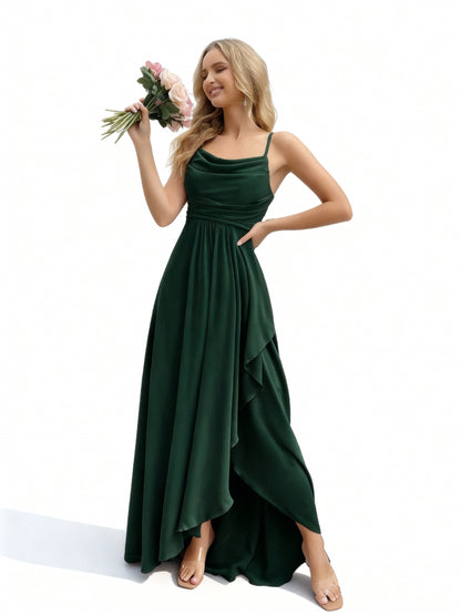 Stalluxe | Brautjungfernkleid mit Wasserfallausschnitt Dunkelgrün