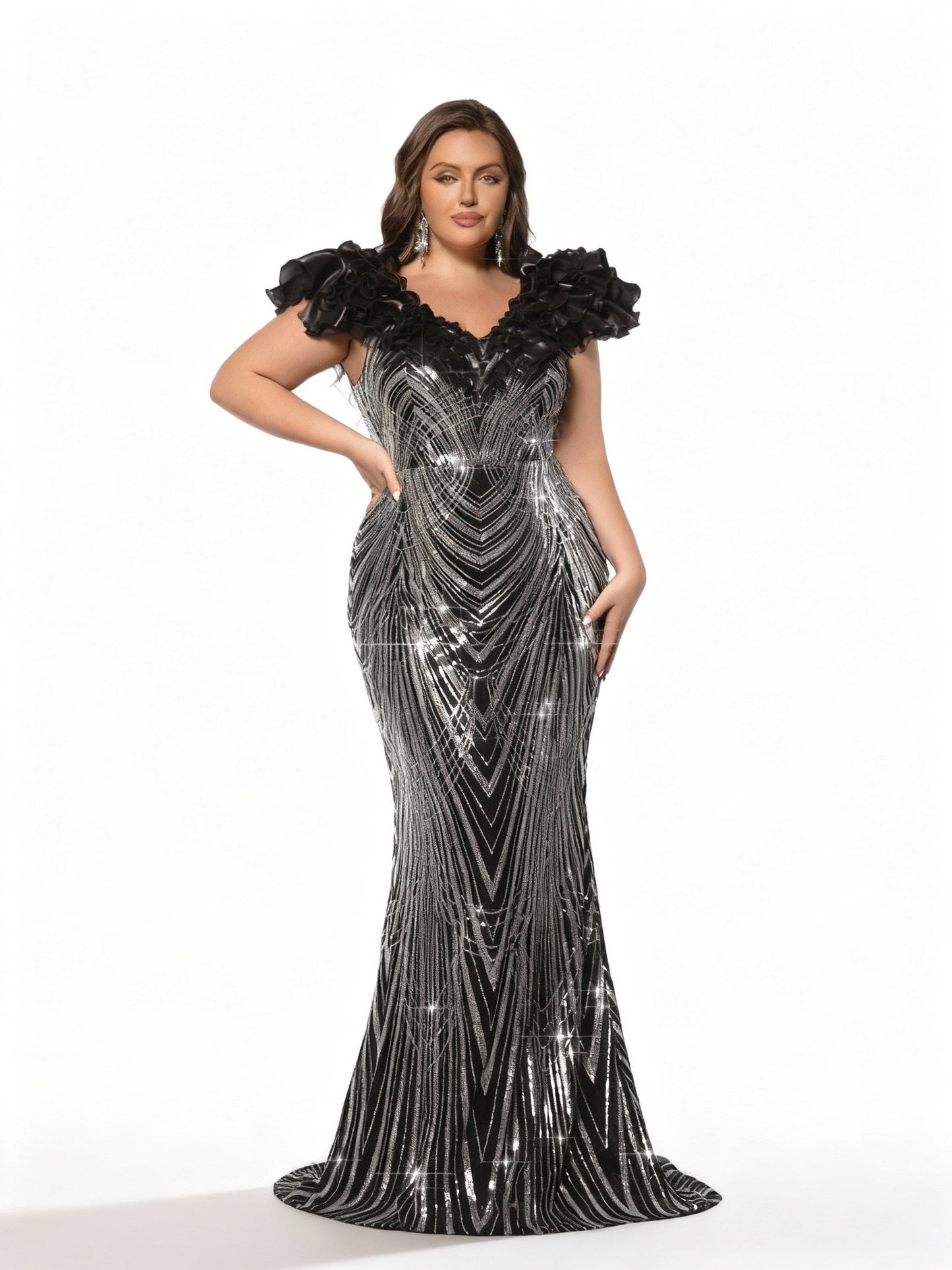 Stalluxe | Schwarzes Party-Abendkleid mit Pailletten und Kontrastkragen