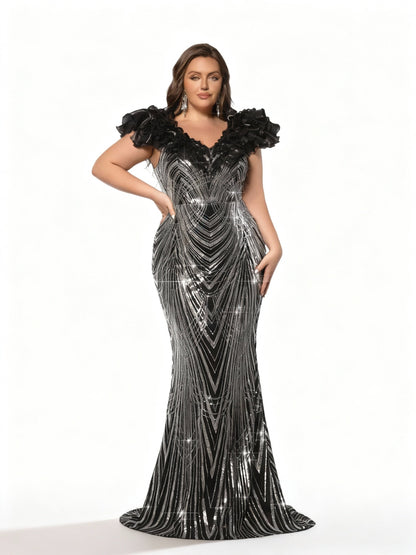 Stalluxe | Schwarzes Party-Abendkleid mit Pailletten und Kontrastkragen