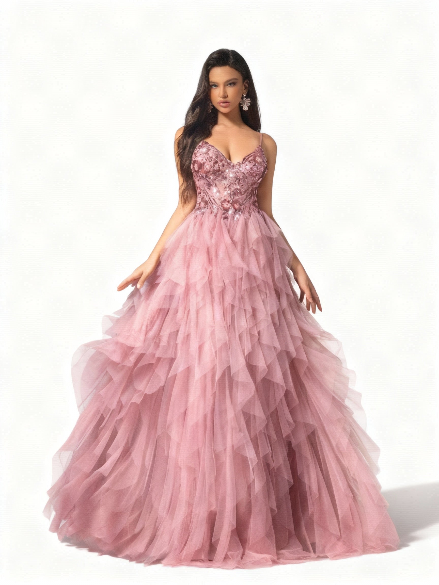 Stalluxe | Romantisches ärmelloses Kleid aus mehrlagigem Mesh mit Pailletten XL