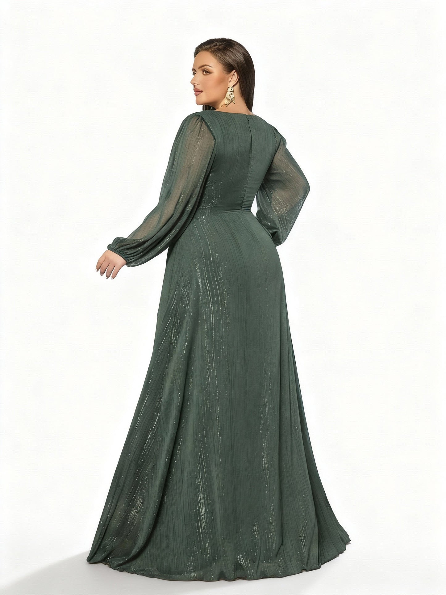 Stalluxe | Einfarbiges Abendkleid mit Laternenärmeln und Rüschen in Übergröße