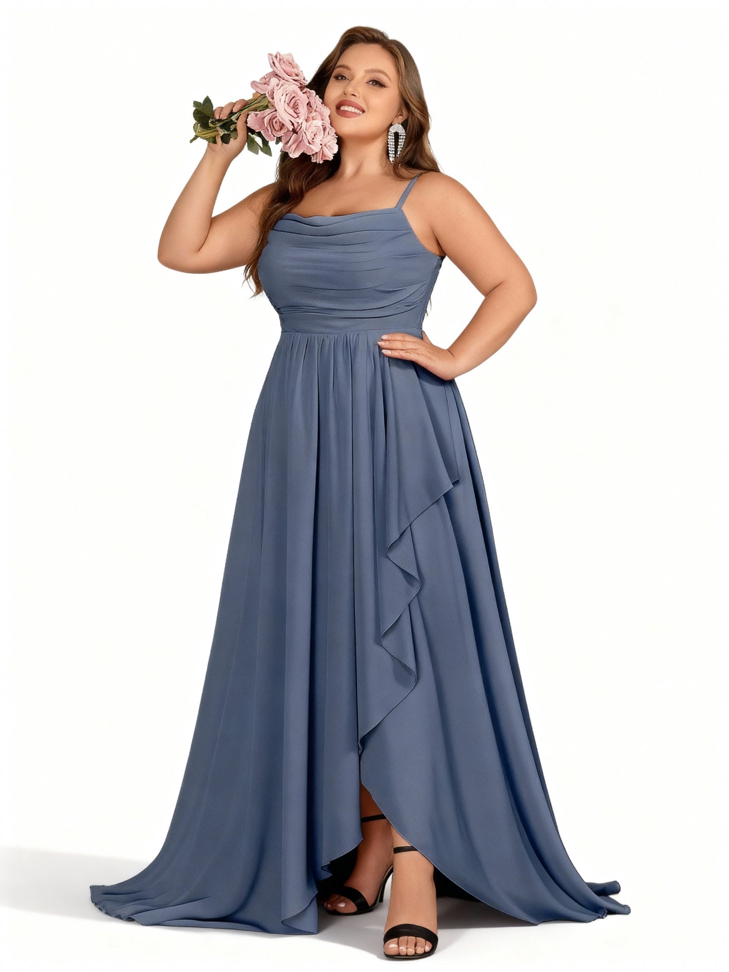 Stalluxe | Halter-Brautjungfernkleid aus Chiffon trübes Blau