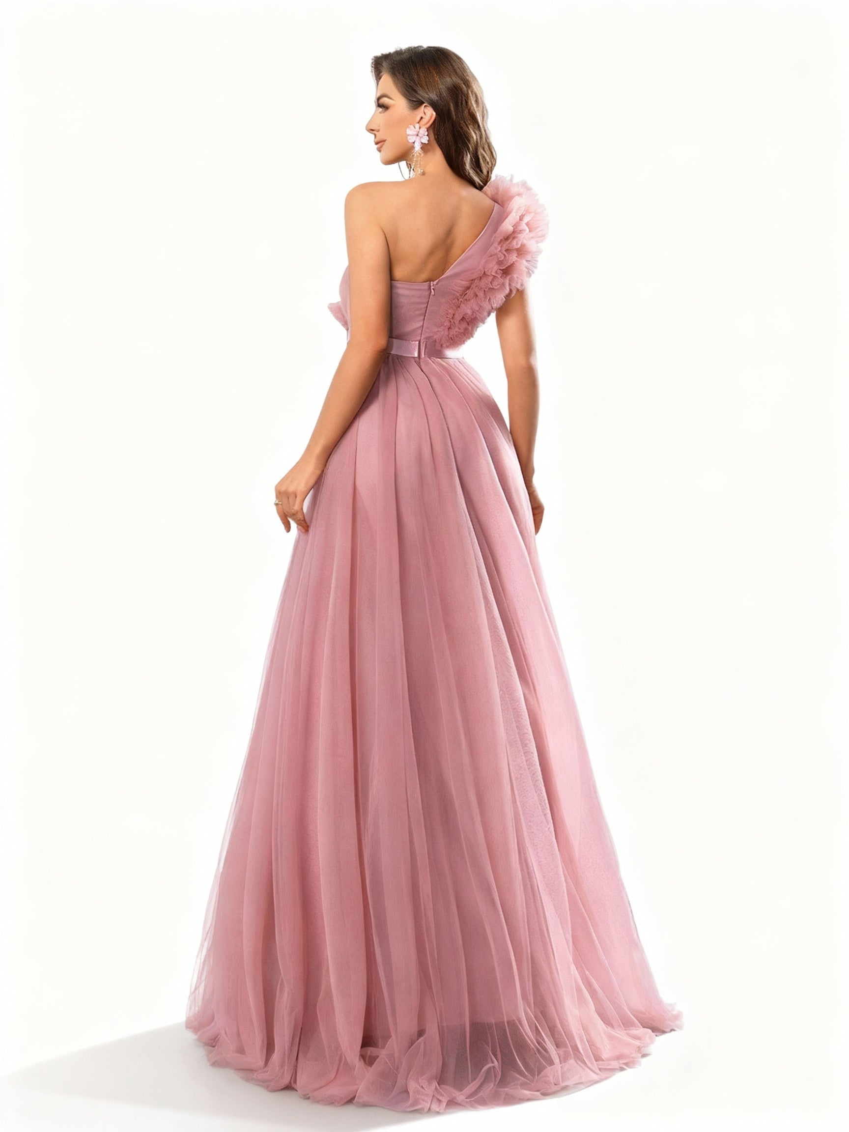 Stalluxe | Rosa Meshkleid mit Einer Schulter und Schlitz