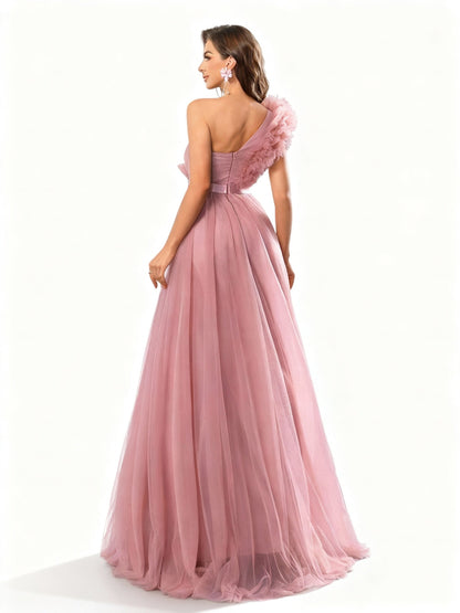 Stalluxe | Rosa Meshkleid mit Einer Schulter und Schlitz