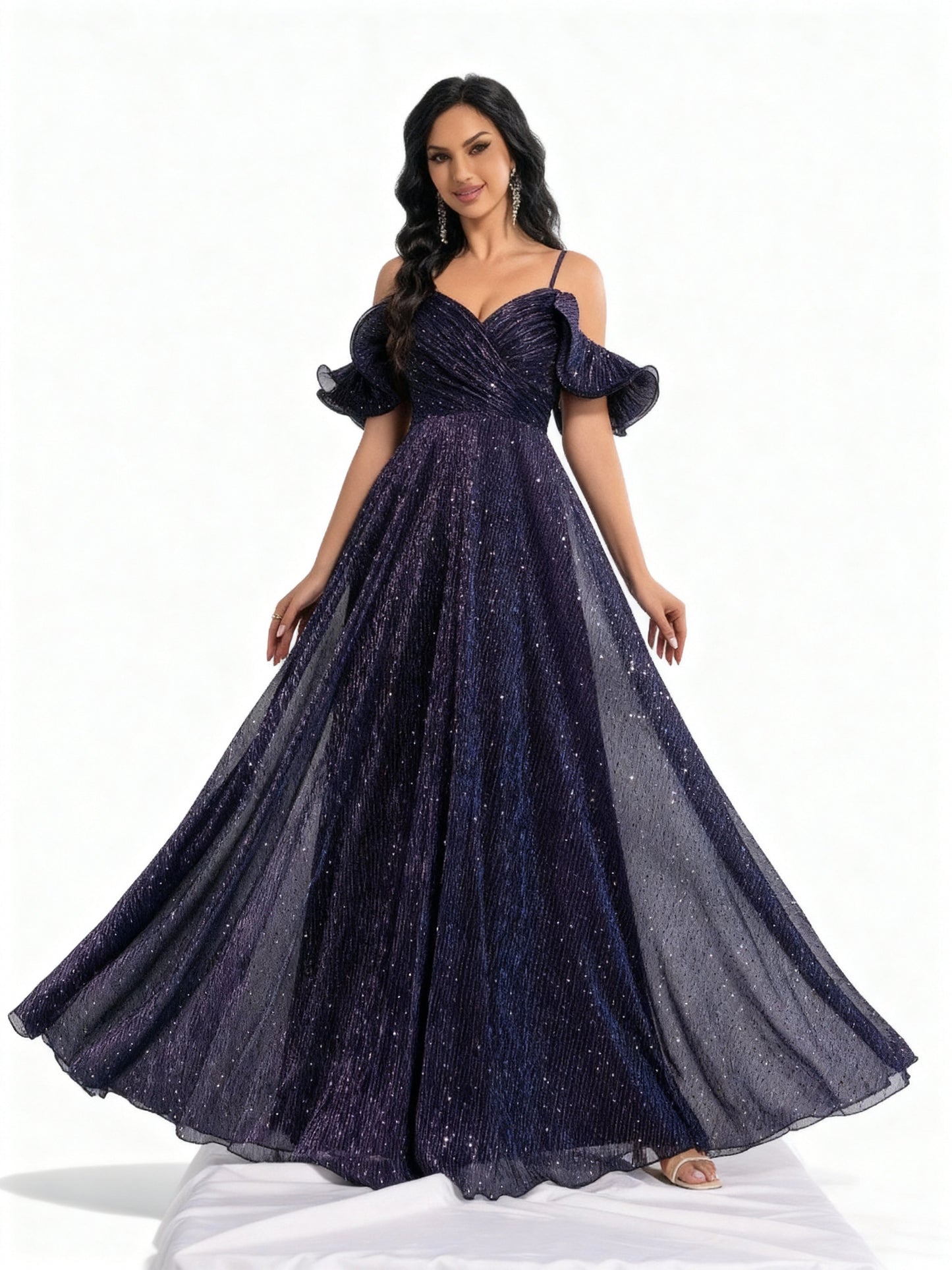 Stalluxe | Lila Glitzerkleid aus Mesh ohne Träger