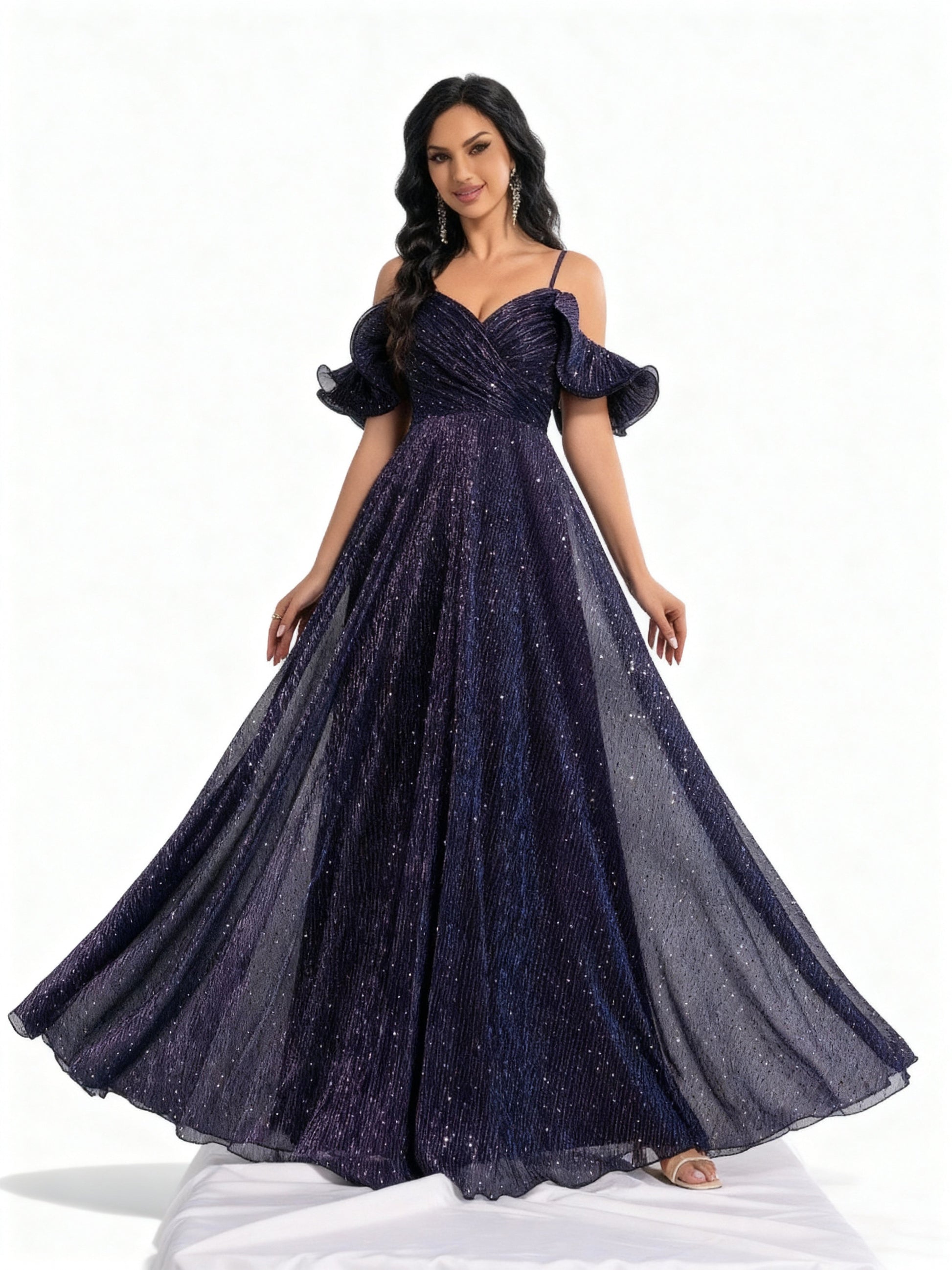 Stalluxe | Lila Glitzerkleid aus Mesh ohne Träger