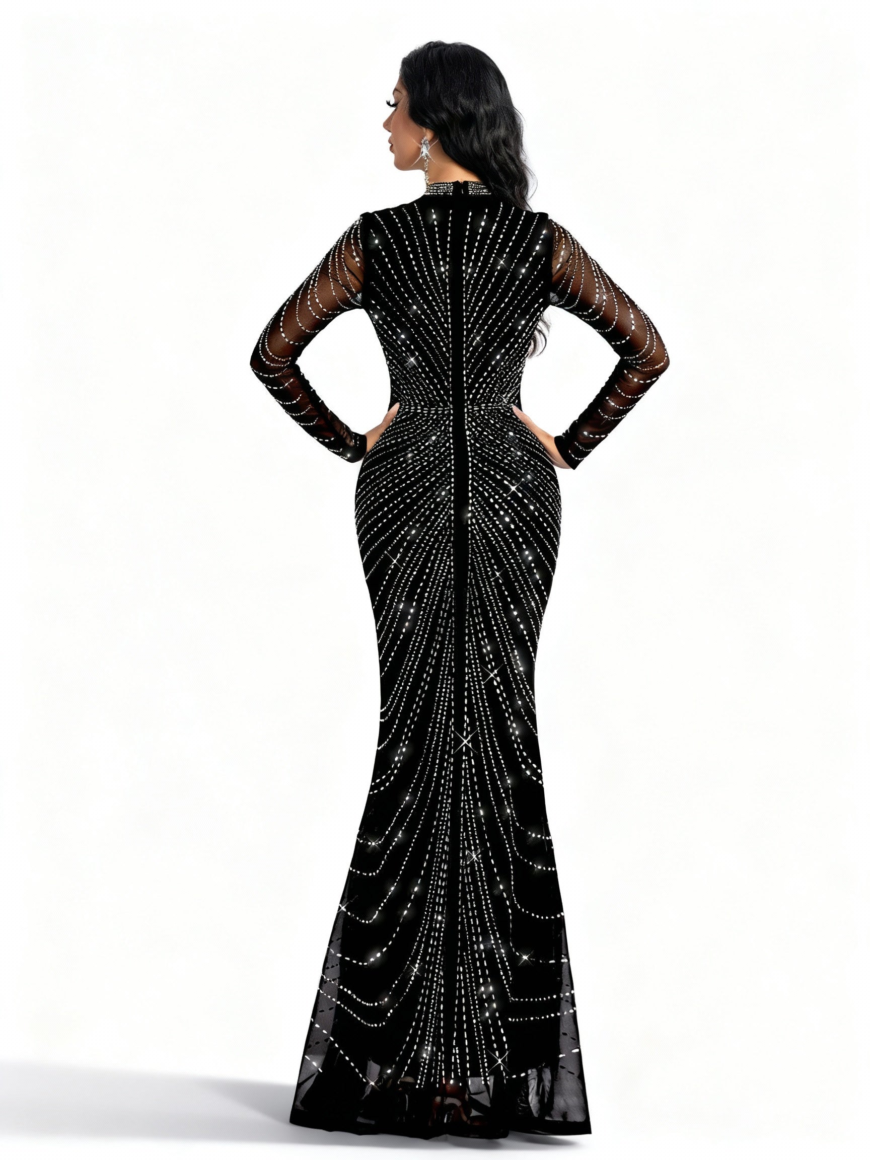 Stalluxe | Schwarzes Abendkleid mit Strass und Meerjungfrauen-Saum