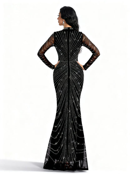 Stalluxe | Schwarzes Abendkleid mit Strass und Meerjungfrauen-Saum