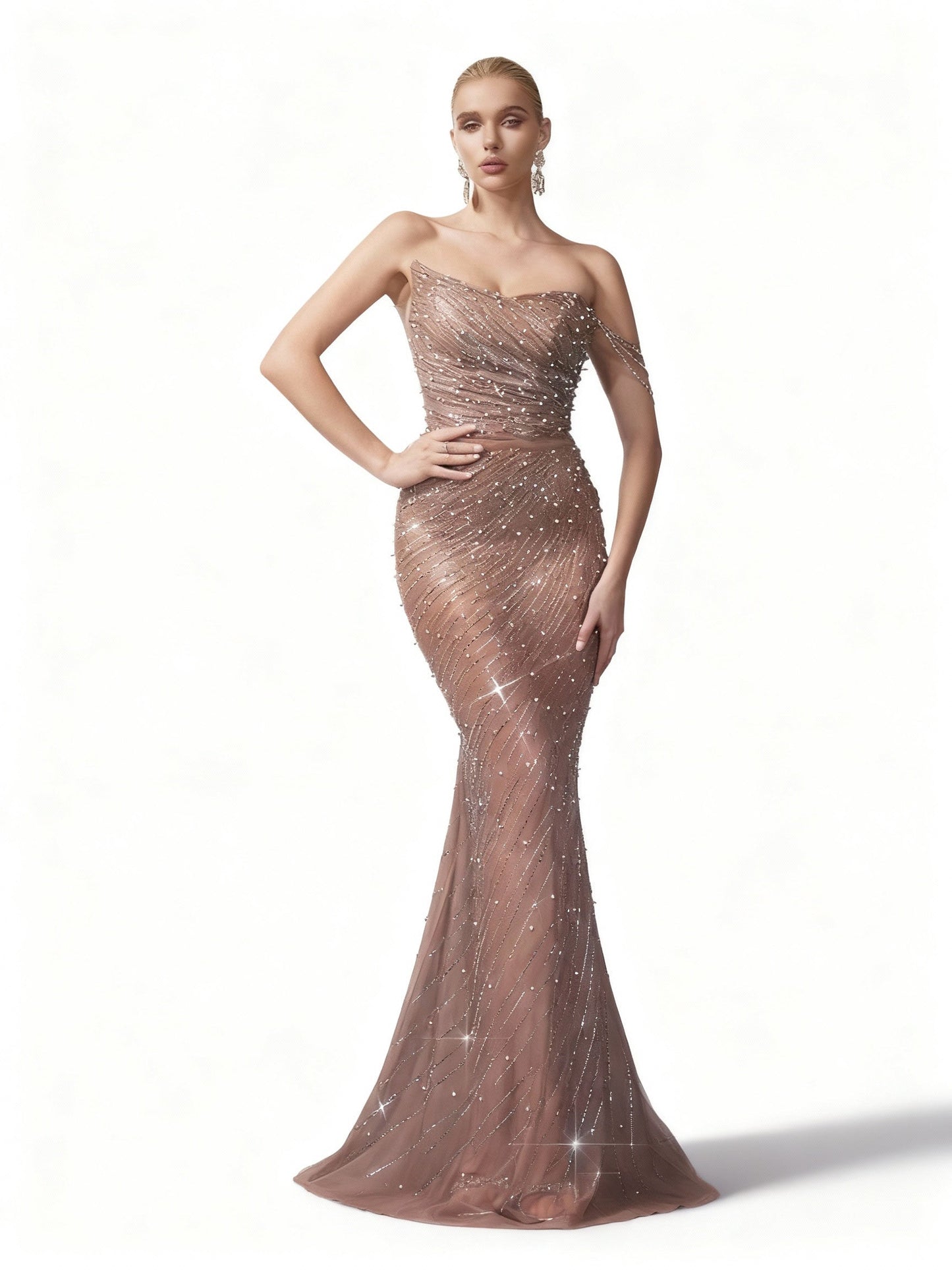 Stalluxe | Strassbesetztes Abendkleid mit Perlenverzierung XL