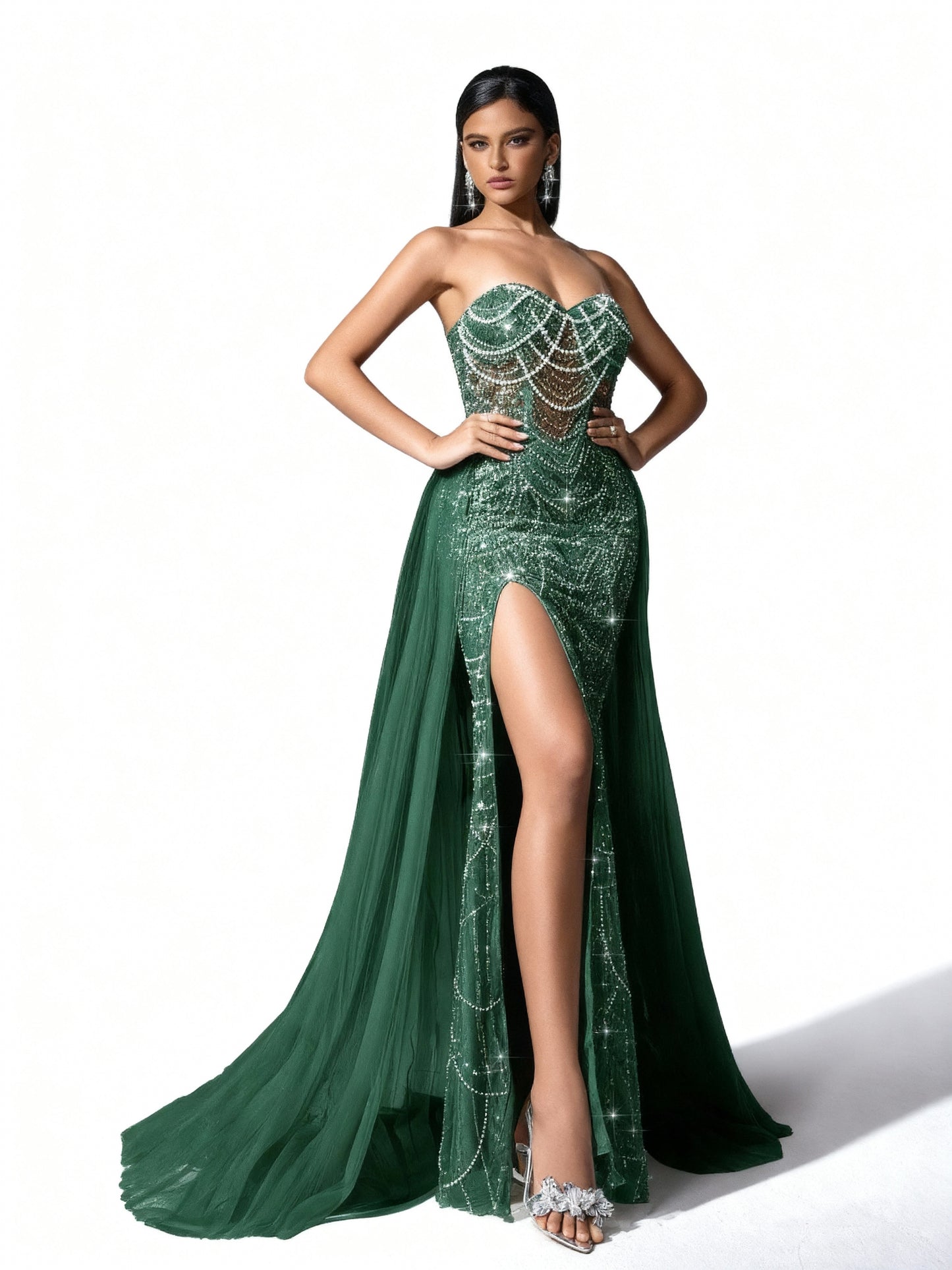 Stalluxe | Trägerloses Spitzenkleid mit Schnürung und Schlitz Grün