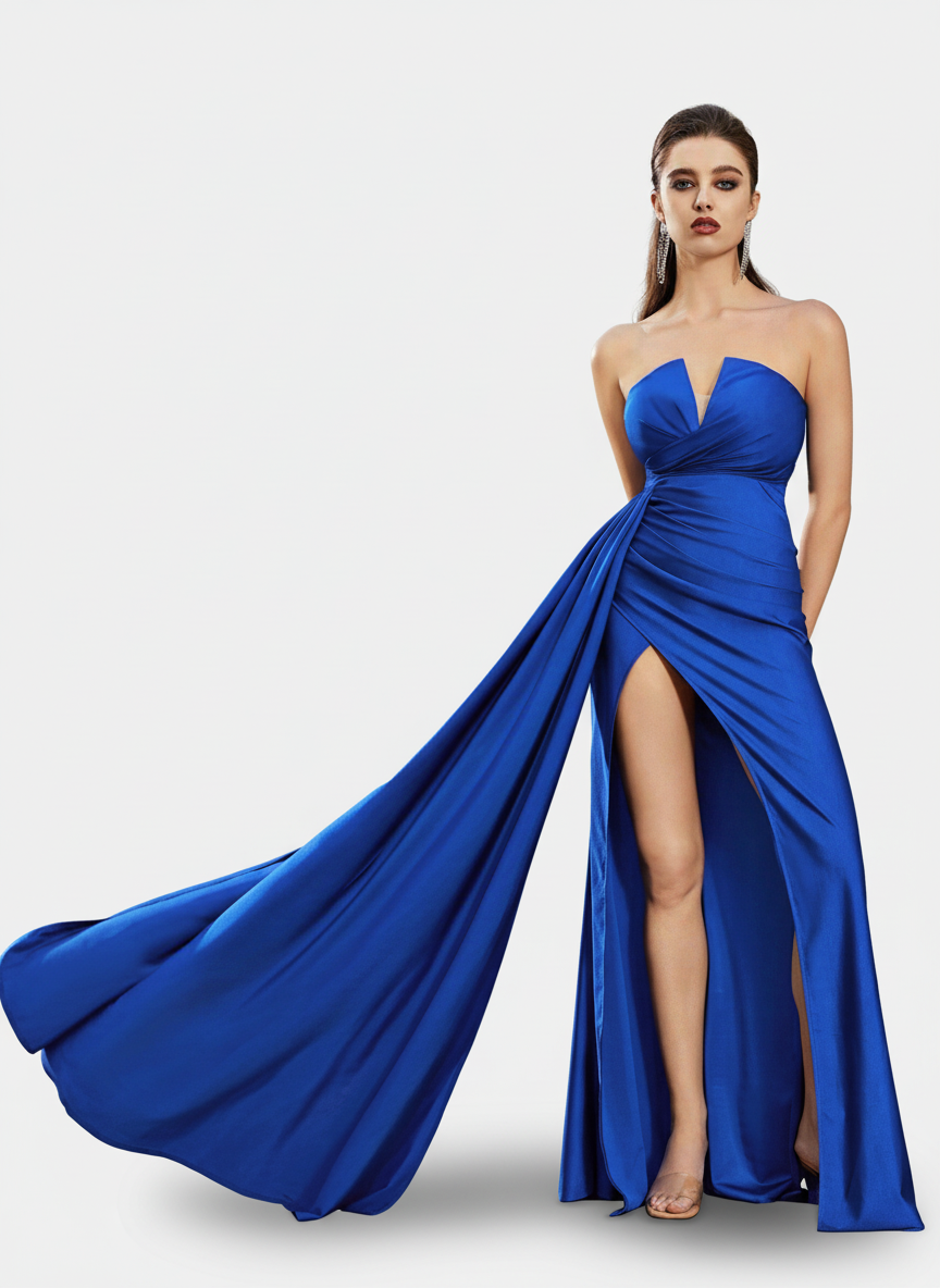 Stalluxe | Trägerloses Unifarbenes Kleid mit Schlitz