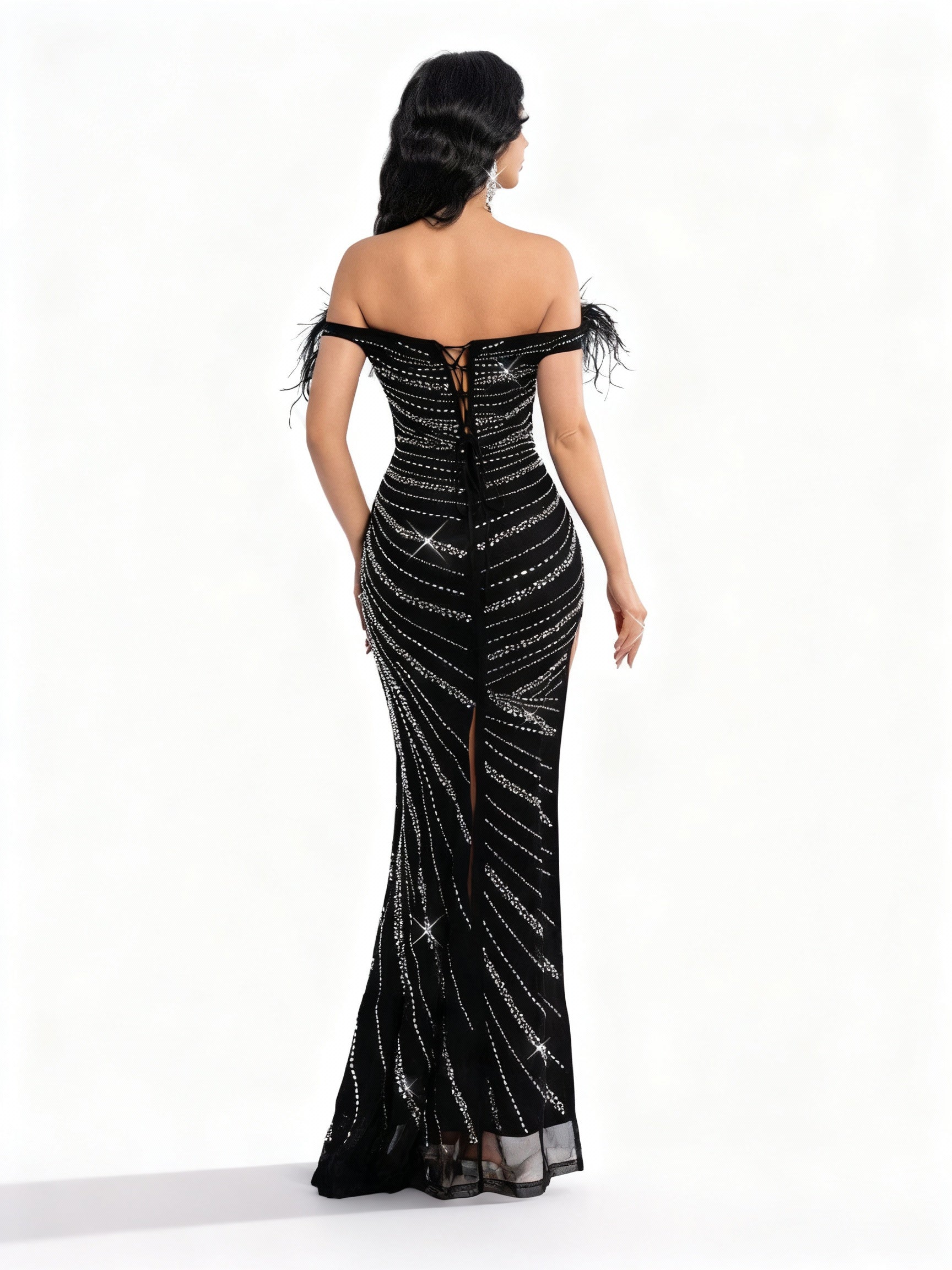 Stalluxe | Edles schwarzes One-Shoulder-Strasskleid