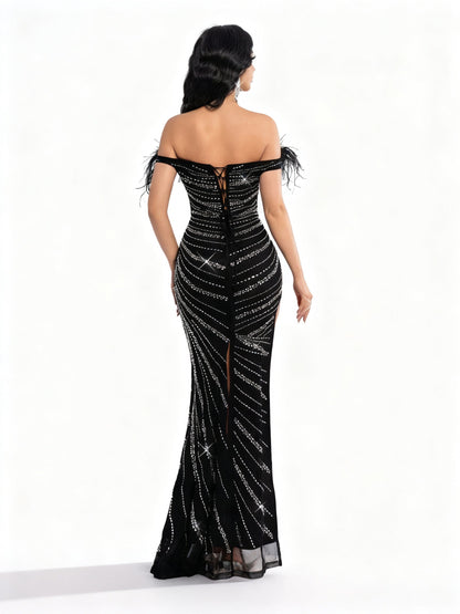 Stalluxe | Edles schwarzes One-Shoulder-Strasskleid