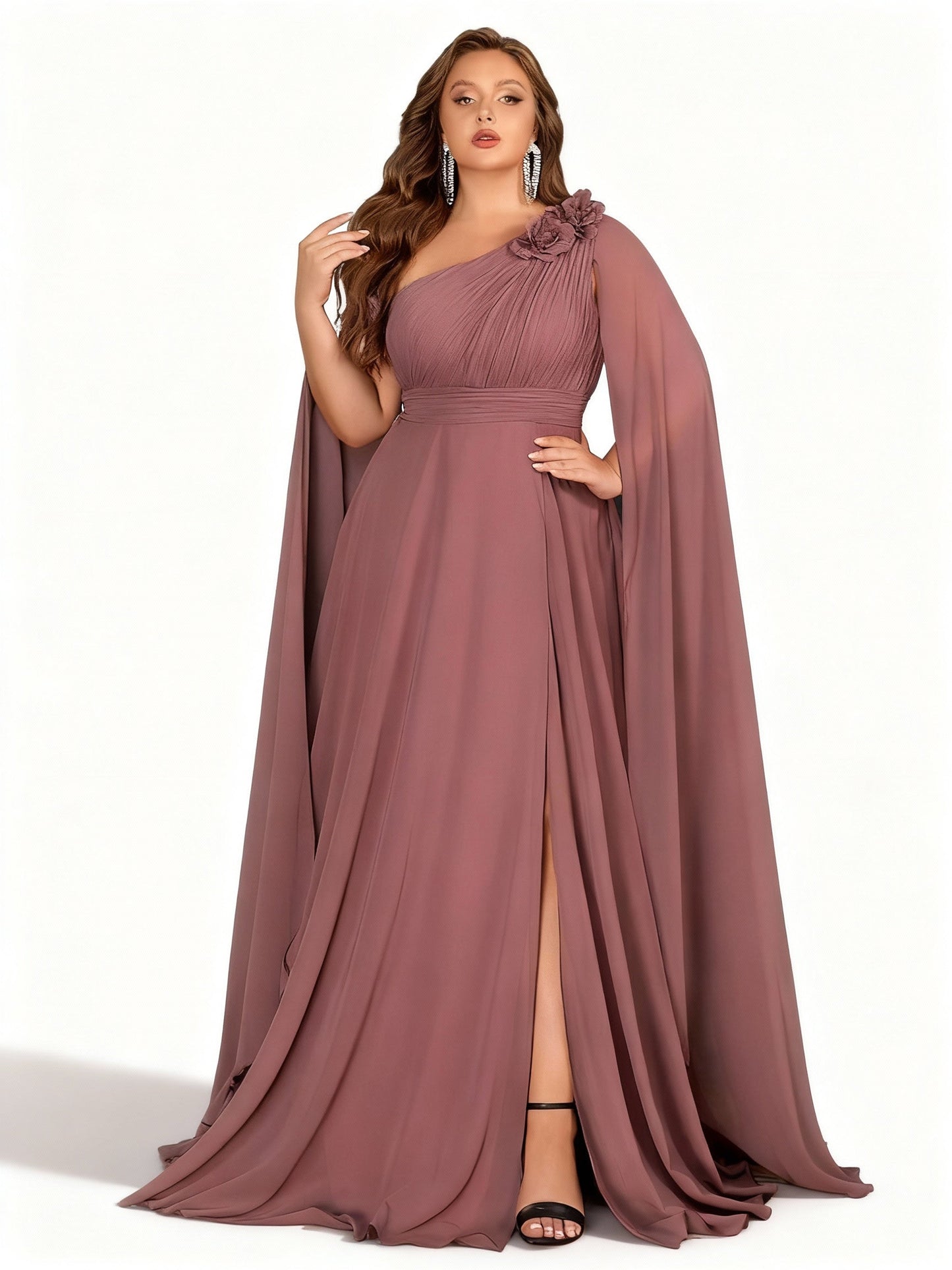 Stalluxe | Korallenrosa Chiffonkleid in Großen Größen