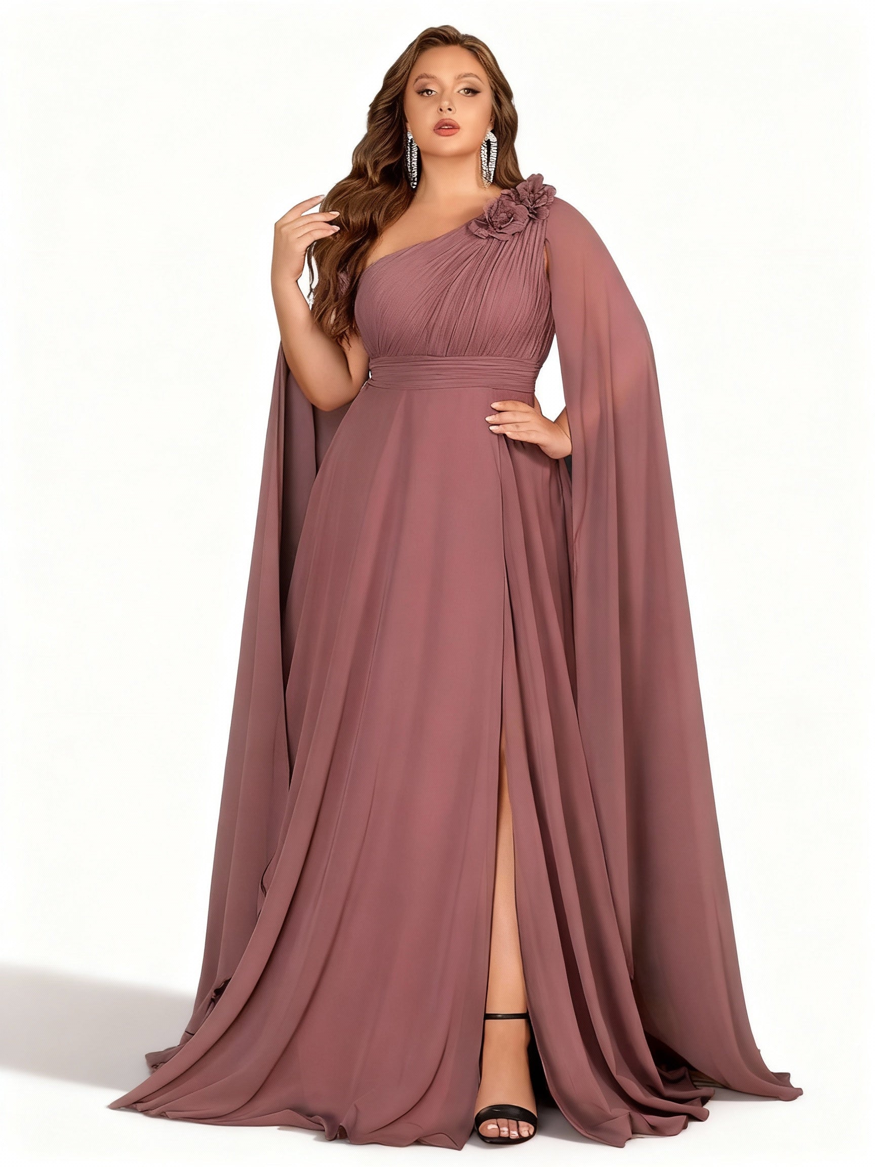 Stalluxe | Korallenrosa Chiffonkleid in Großen Größen