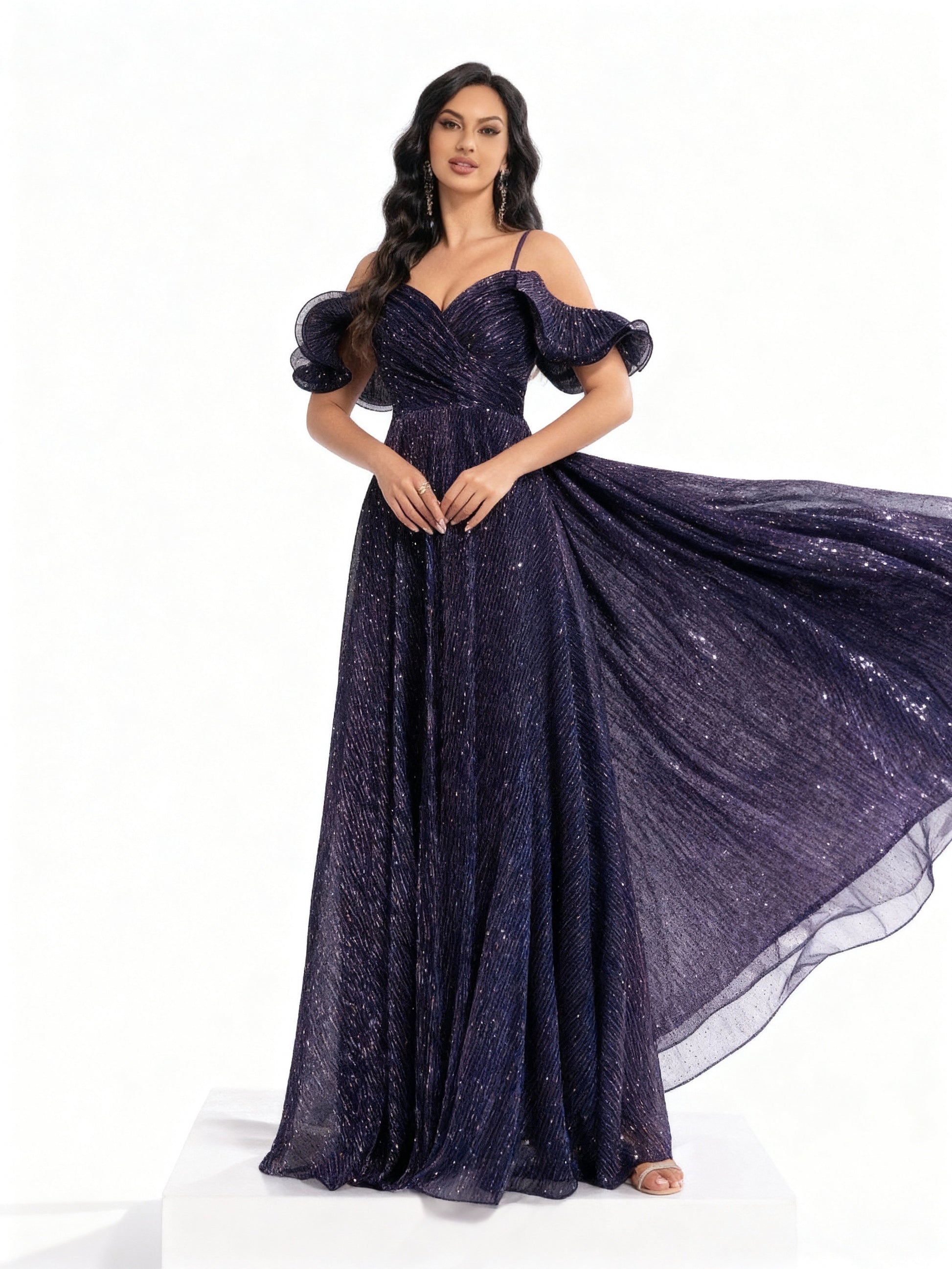 Stalluxe | Lila Glitzerkleid aus Mesh ohne Träger XL